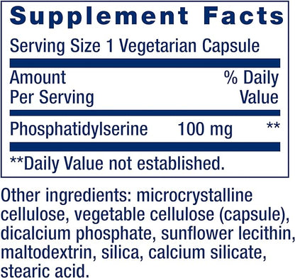 Life Extension PS Caps, phosphatidylserine, for Cognitive Performance, Gluten-Free, Non-GMO, Vegetarian, 100 Capsules