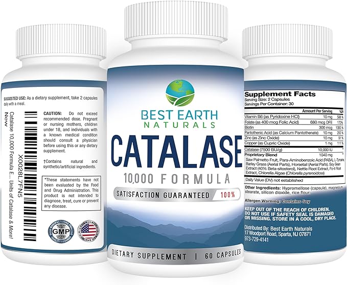 Catalase Supplement 10,000 with Saw Palmetto, Biotin, Fo-Ti, PABA - Hair Supplements for Strong Hair - 60 Capsules