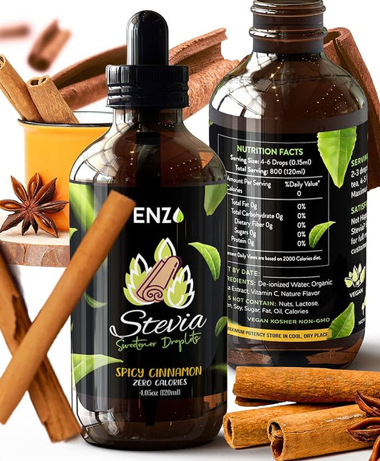 Cinnamon Liquid Stevia Drops (4oz) Bottle Our Zero Calories Sweetener (800 Servings) All Natural flavoring with No Artificial Additives & Filler Ingredient