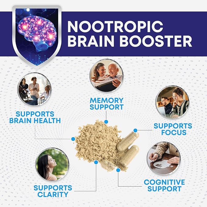 Nootropic Brain Supplements for Memory and Focus - 40 Nootropics & Vitamins to Support Clarity & Concentration, Brain Health Memory Pills with Phosphatidylserine Bacopa Huperzine & DMAE - 240 Capsules