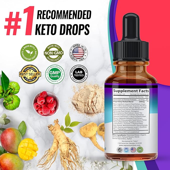 Toplux Keto Diet Drops Ketogenic Supplement - Premium Formula to Support Ketosis, Better Absorption Liquid, Garcinia Cambogia, for Men & Women