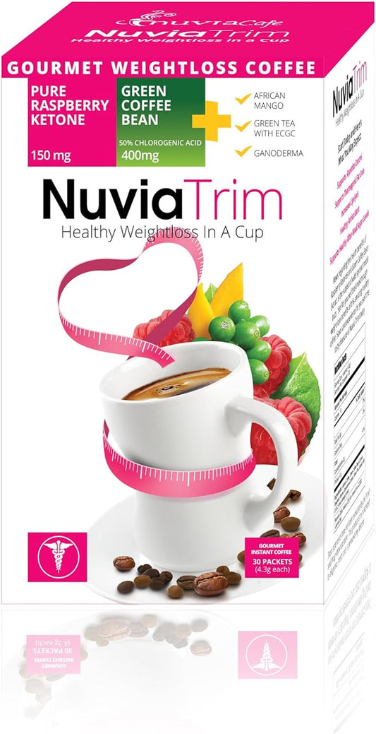 Nuvia Trim - Gourmet Instant Coffee for Weight Loss, with Garcinia Cambogia, Raspberry Ketones and Green Coffee Bean Extract, Vegan, No Sugar or Dairy, Great for Iced Coffee, 0.15oz packets(30 ct.)