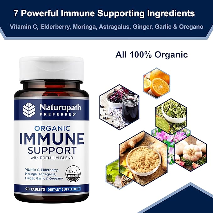 Organic Immune Support Supplement (USDA Organic) Elderberry Astragalus Oregano Ginger Moringa Garlic Vitamin C, Premium Immune Support Supplement