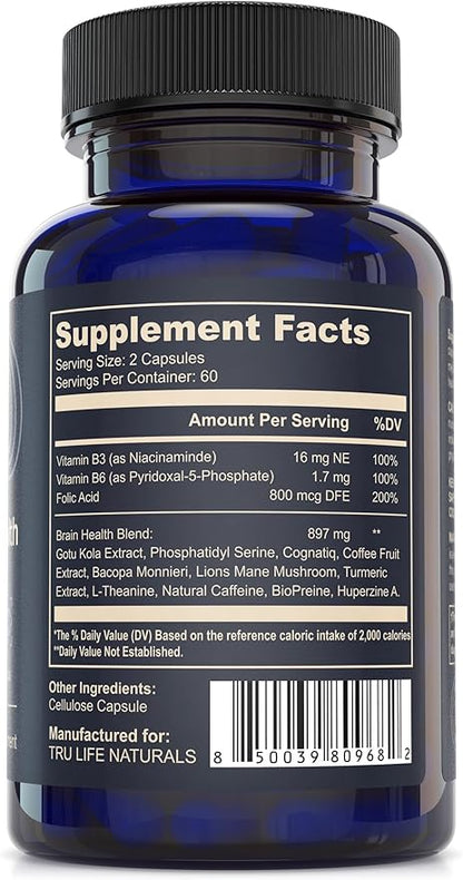 NEUROACT Brain Health-Memory, Focus, Concentration, Mental Clarity with CognatiQ, Lions Mane Mushroom,Gotu Kola, Phosphatidyl, Bacopa Monnieri, Vitamin B3,B6