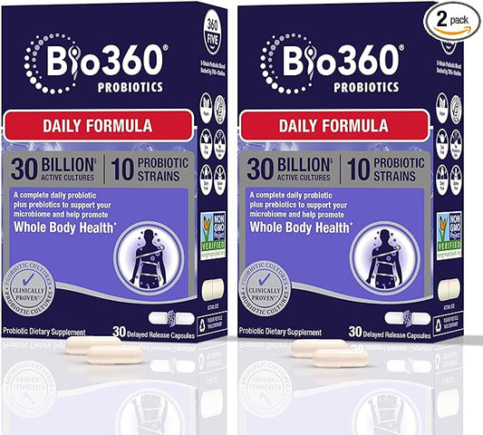 Adult Daily Probiotic Supplement for Women & Men, 30 Billion CFU, 10 Strains, Organic Prebiotic Fibers, Digestive & Immune Health, Occasional Constipation, Diarrhea & Bloating, 30CT (2 Pack)