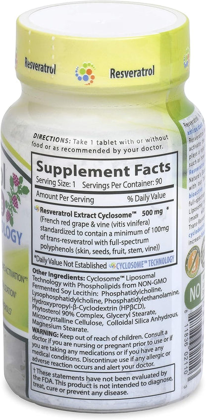 Nature's Essentials Resveratrol 500mg | Full Spectrum Trans-Resveratrol | Advanced Cyclosome Liposomal Delivery | Non-GMO, Gluten Free, Vegetarian | 90 Tablets