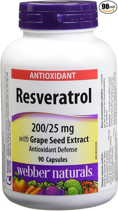 Webber Naturals Resveratrol with Grape Seed Extract, 200mg/25mg, 90 capsules