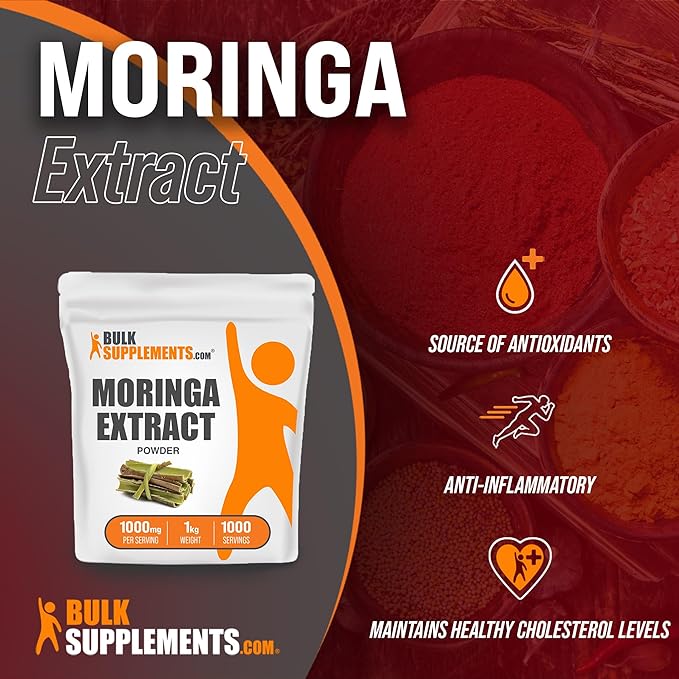 BulkSupplements.com Moringa Extract Powder - Superfood Supplement, from Moringa Oleifera, Moringa Powder - Vegan & Gluten Free, 1000mg per Serving, 1kg (2.2 lbs) (Pack of 1)