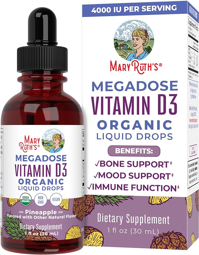 MaryRuth Organics Vitamin D3 Liquid Drops | Megadose 4000 IU | USDA Organic Liquid Vitamin D Spray for Adults & Kids | Immune Support & Bone Health | Vegan | Gluten Free | Non-GMO | 30 Servings