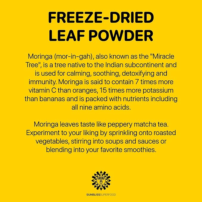 Organic Moringa Powder by Sunbliss Superfood | Premium Moringa Leaf Powder Without Fillers or Additives | USDA Organic, Vegan and Non GMO | Moringa Supplement for Moringa Tea, Smoothies and Capsules