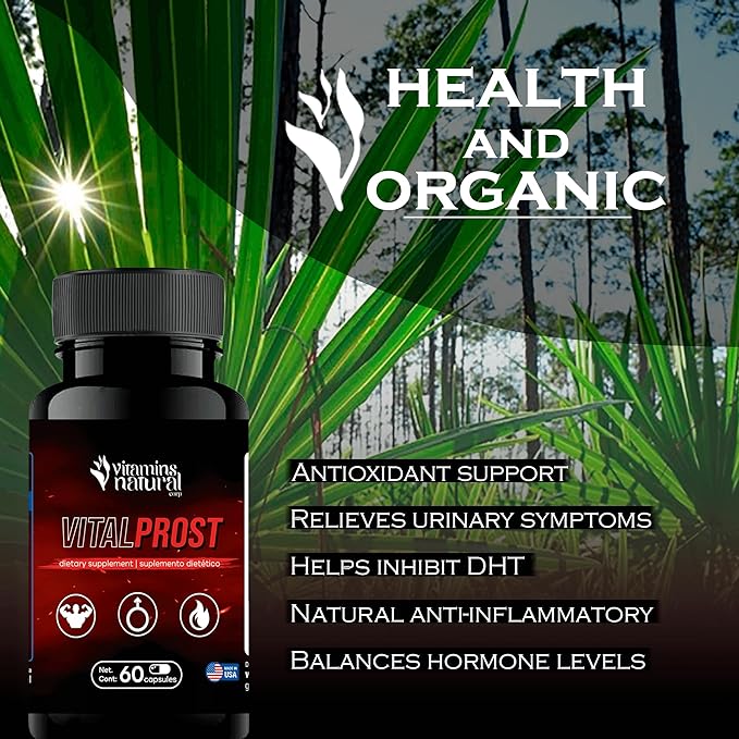 Vitamins Natural - Vital Prost - Saw Palmetto and Yohimbine for Prostate Health, Urinary Support, Energy Boost, Balance Hormone Levels - Natural Dietary Supplement for Men (60 Capsules)