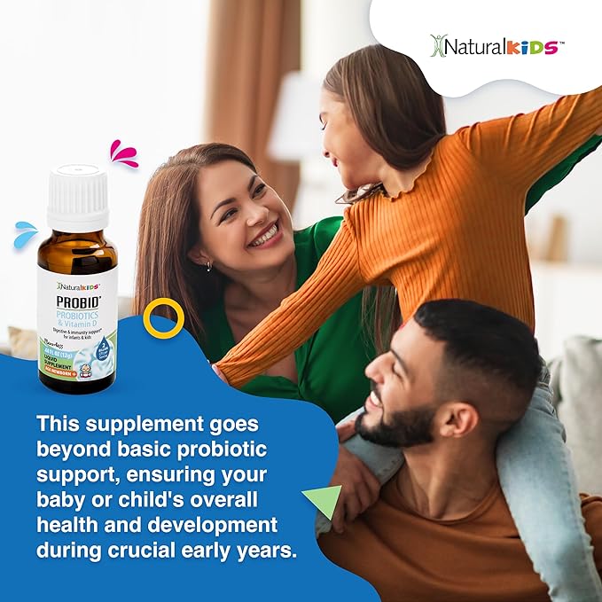 Naturalkids Probid Baby Probiotic Drops with Vitamin D for Digestive Health & Immune Support Supplement for Newborn, Infants & Kids - Flavorless .68 Fl Oz.