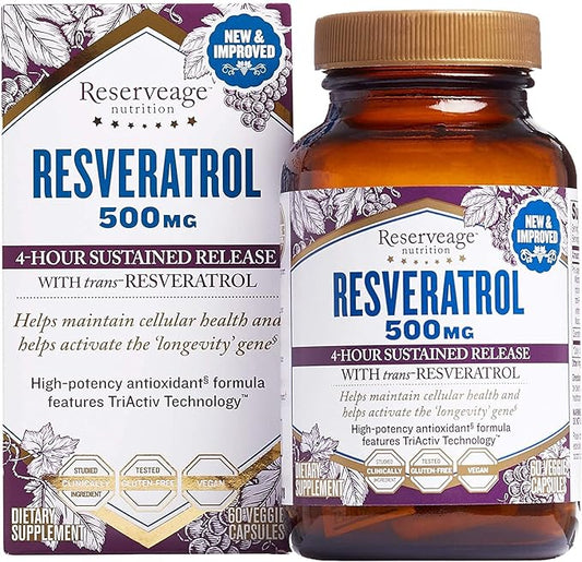 Reserveage Beauty, Resveratrol 500 mg, Antioxidant Supplement for Heart and Cellular Health, Supports Healthy Aging and Immune System, Paleo, Keto, 60 Capsules