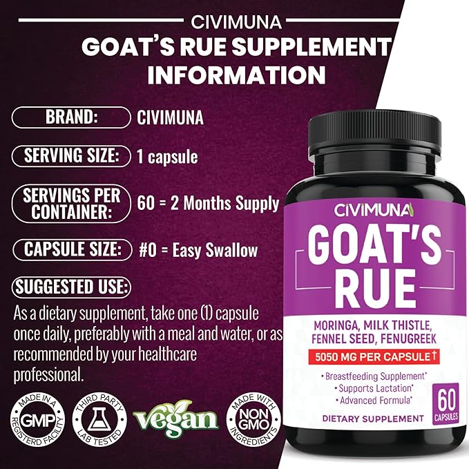 (2 Packs) Goat’s Rue Capsules 5050mg - Goat’s Rue, Moringa, Milk Thistle - 4 Months Supply