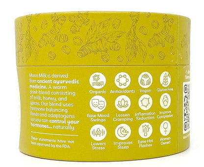 Moon Cycle Seed Company Golden Moon Milk – Adaptogen Latte Mix, Golden Milk Powder Latte Mix with Ashwagandha Powder, Reishi Mushroom, Maca Powder, Cacao and Turmeric, Makes 30 Servings