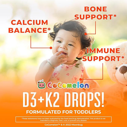 MaryRuth Organics CoComelon Vitamin D3 K2 Liquid Drops for Toddlers | Vitamin K2 D3 Supplement for Kids Ages 1-3 | Calcium Absorption | Strong Bones | USDA Organic | Sugar Free | 15 mL