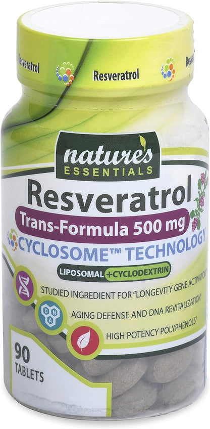 Nature's Essentials Resveratrol 500mg | Full Spectrum Trans-Resveratrol | Advanced Cyclosome Liposomal Delivery | Non-GMO, Gluten Free, Vegetarian | 90 Tablets