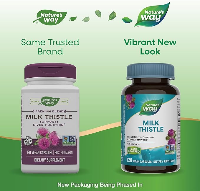 Nature's Way Milk Thistle, Supports Liver Function and Detoxification Pathways*, 175 mg Milk Thistle Seed Extract Standardized to 80% Silymarin per Serving, 120 Capsules (Packaging May Vary)