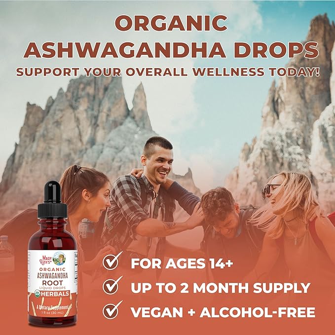 Ashwagandha Root | USDA Organic Ashwagandha Liquid Drops | Natural Calm | Relaxation | Stress and Mood Support Supplement | Adaptogenic | Nervine | Supports Cognitive Health | Vegan | 60 Servings