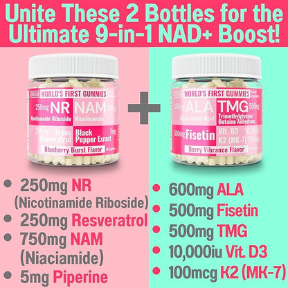 Nicotinamide Riboside NR NAM Resveratrol Gummies, 1000mg NAD+ NAD + Plus Nrf2 Activator Booster w Pure Niacinamide Vitamins B3 Capsules Pills Powder Supplements Alt NDA Regenerator 500mg