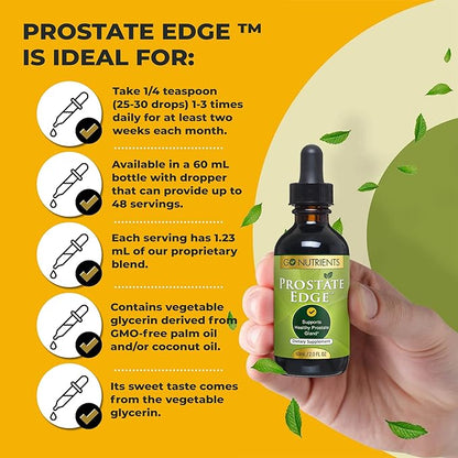 Go Nutrients Prostate Edge Prostate Support Supplement for Mens Health with Pygeum, Saw Palmetto Extract, Stinging Nettle Root & More Reduce Bathroom Trips, Better Bladder Emptying 2oz | 48 Servings