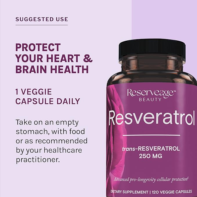 Reserveage Beauty, Resveratrol 250 mg, Antioxidant Supplement for Heart and Cellular Health, Supports Healthy Aging and Immune System, Paleo, Keto, 120 Capsules