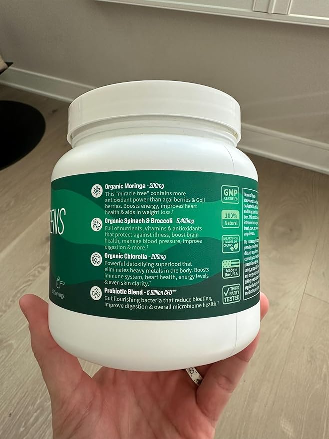 Nello Supergreens - Premium Superfood Greens Drink Mix with Chlorella, Moringa,Spinach, & Broccoli + Digestive Enzymes & Probiotic Blend -Nutrient-Packed Powder for Wellness (Mango Peach, 30 SRV)