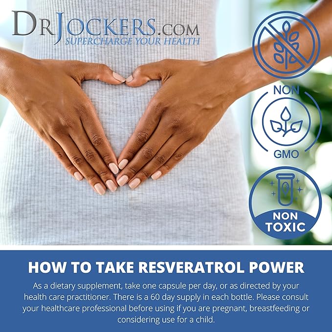 Resveratrol Power by Dr. Jockers, with Immune Support, Anti-Aging, Important for Skin Health, Trans Resveratrol, 200 mg, 60 Day Supply