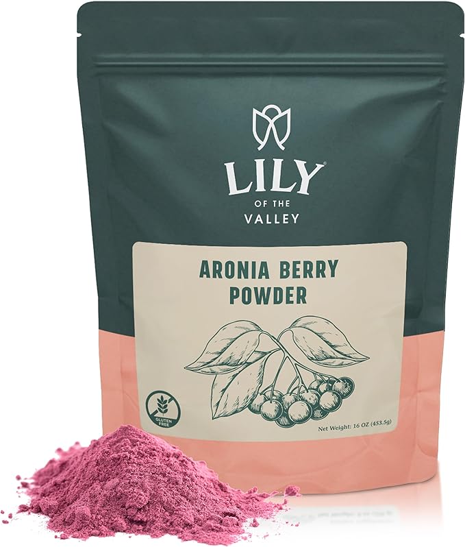 Lily of the Valley Aronia Berry Powder - Ideal for Smoothies & Shakes - Superfood Berry - High in Flavonoids - Water Soluble - Vegan & Gluten-Free - Packed in Resealable Pouch (16oz, 453g)