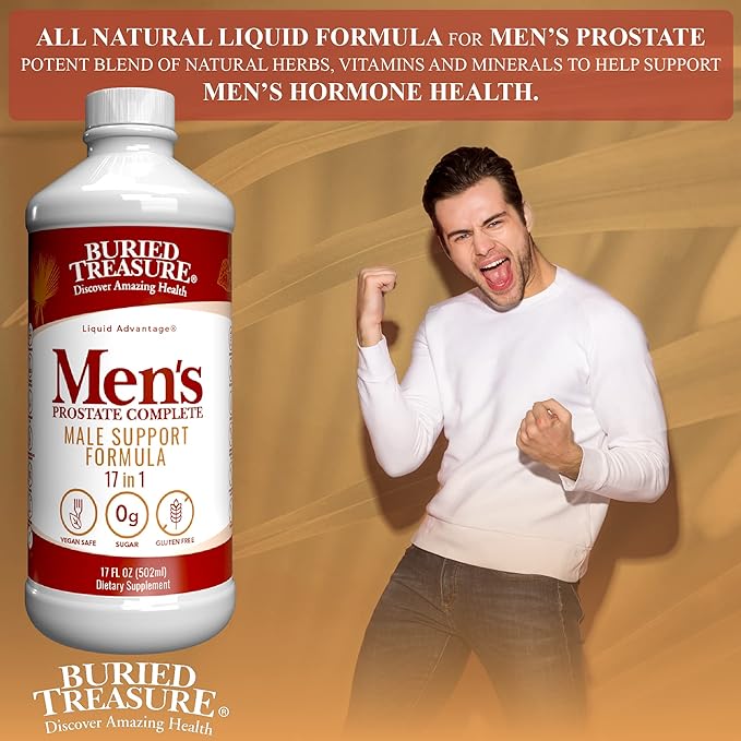 Buried Treasure: Men's Prostate Complete - Natural Herbal Formula Supplement w/ Saw Palmetto, Pygeum Bark, & Stine Nettles to Support Healthy Urinary & Prostate Function - 16 oz