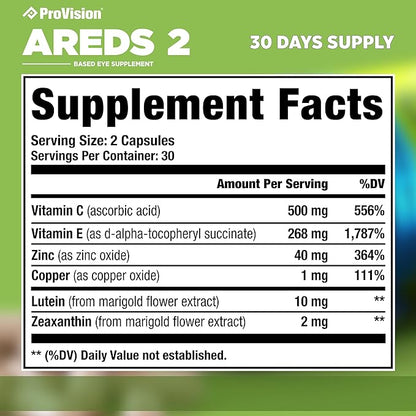 Provision AREDS 2 Eye Vitamins - Enhance Vision Supplements - Lutein Zeaxanthin Vision Complex - 60 Eye Supplement Capsules