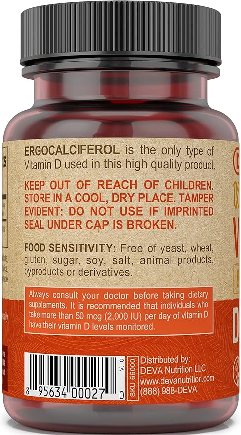 DEVA Vegan Vitamin D2 800 IU, Ergocalciferol Supplement with No Animal Ingredients, 90 Tablets, 1-Pack