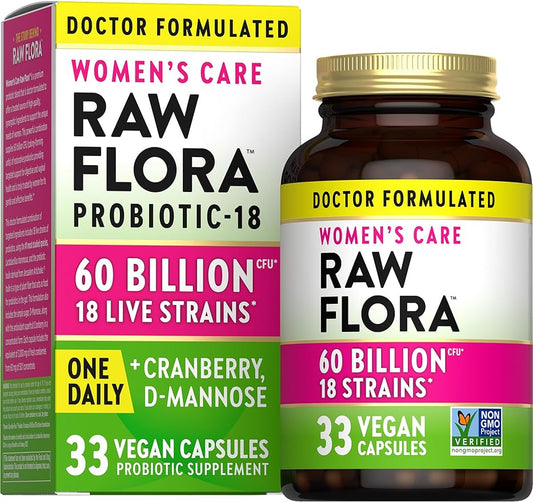 Nature's Truth Raw Flora Probiotics for Women | 60 Billion CFU | 33 Vegan Capsules | with Cranberry & D-Mannose | Vegan & Gluten Free Vitamins