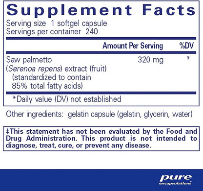 Pure Encapsulations Saw Palmetto 320 - Fatty Acids & Other Essential Nutrients to Support Metabolism & Urinary Function - with Saw Palmetto Extract - 240 Softgel Capsules