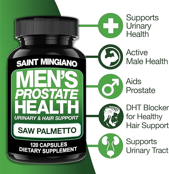 Men's Prostate Health - 120 Capsules of Advanced Prostate Supplements for Men with Saw Palmetto, Supporting Urinary Function and Hair Health – 3 Months Supply of Natural Herbal Supplements