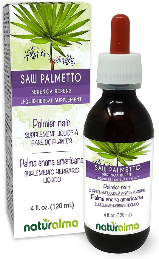 Naturalma Saw Palmetto (Serenoa repens or Sabal serrulata) Fruit Alcohol-Free Tincture 4 fl oz Liquid Extract in Drops | Herbal Supplement | Vegan | Product of Italy