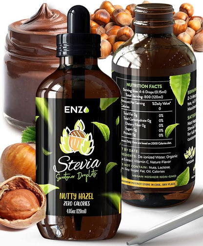 Nutty Hazel (4oz) Liquid Stevia Drops Bottle Our Zero Calories Sweetener (800 Servings) All Natural Hazelnut flavoring with No Artificial Additives & Filler Ingredient