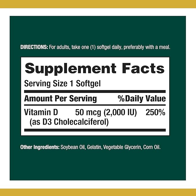 Nature's Bounty Vitamin D3, Immune and Bone Support, Vitamin Supplement, 2000IU, 240 Rapid Release Softgels