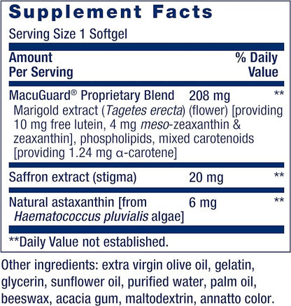 Life Extension Macuguard Ocular Support with Saffron & Astaxanthin - with Lutein, Meso-Zeaxanthin - Eye Health Supplement â€“ Once-Daily, Non-GMO, Gluten-Free - 60 Count (Pack of 1)