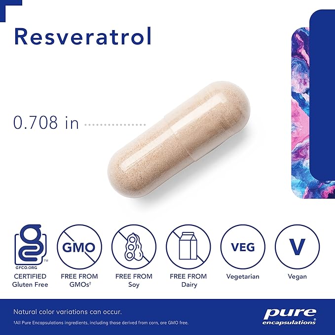 Pure Encapsulations Resveratrol - Cardiovascular, Cellular Health & Memory Support* - 40 mg Trans-Resveratrol - Antioxidants Supplement - Gluten Free & Non-GMO - 60 Capsules