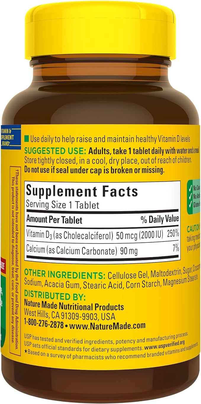 Nature Made Vitamin D3 2000 IU (50 mcg), Dietary Supplement for Bone, Teeth, Muscle and Immune Health Support, 220 Tablets, 220 Day Supply