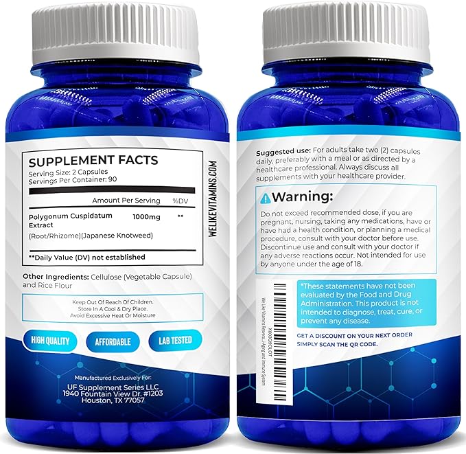 We Like Vitamins Resveratrol 1000mg per Serving - 180 Easy to Swallow Veggie Capsules - Natural Resveratrol Supplement 1000mg - Antioxidant Supplement Helps Support Anti-Aging and Immune System