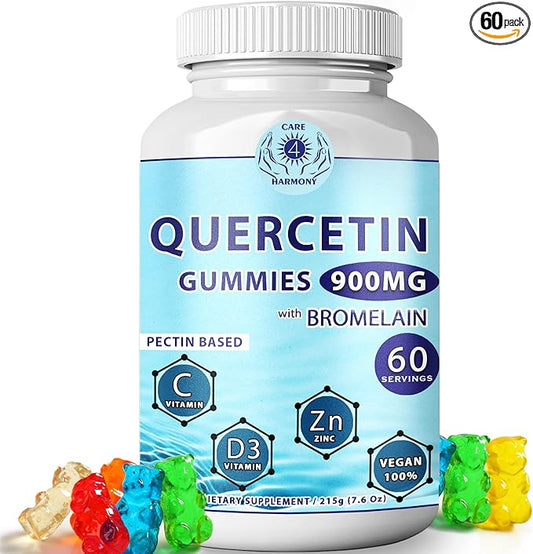 Quercetin Gummies - Quercetin with Bromelain Vitamin C + Zinc Vitamin D3 – Chewable Quercetin 900mg Supplements - Quercetin for Kids and Adults (1)