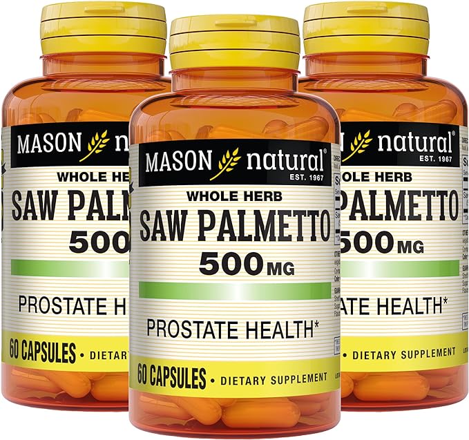 MASON NATURAL Saw Palmetto 500 mg - Promotes Healthy Prostate Function, DHT Blocker, May Relieve Urinary Frequency Issues, 60 Capsules (Pack of 3)