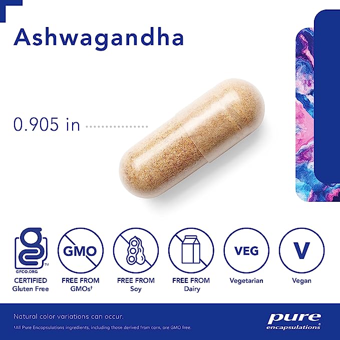 Pure Encapsulations Ashwagandha - 500 mg Ashwagandha Extract - Metabolism & Stress Support - Immune Support - GMO Free & Vegan - 60 Capsules