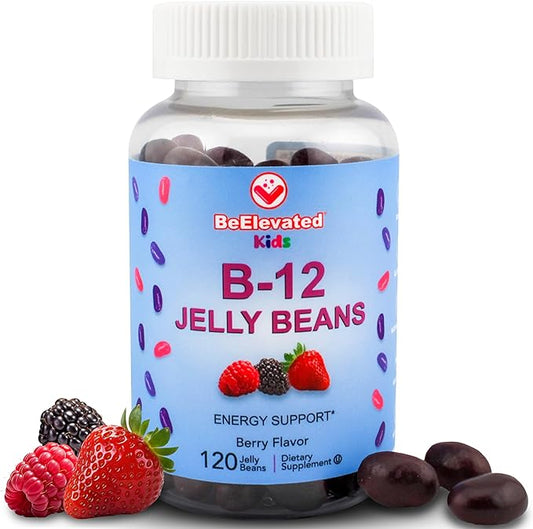 B12 Jelly Beans - Chewable Vitamins Gummies for Kids - Children's Vitamin Supplements - Vegan Energy B12 Gummy Supplement - 120 Berry Beans