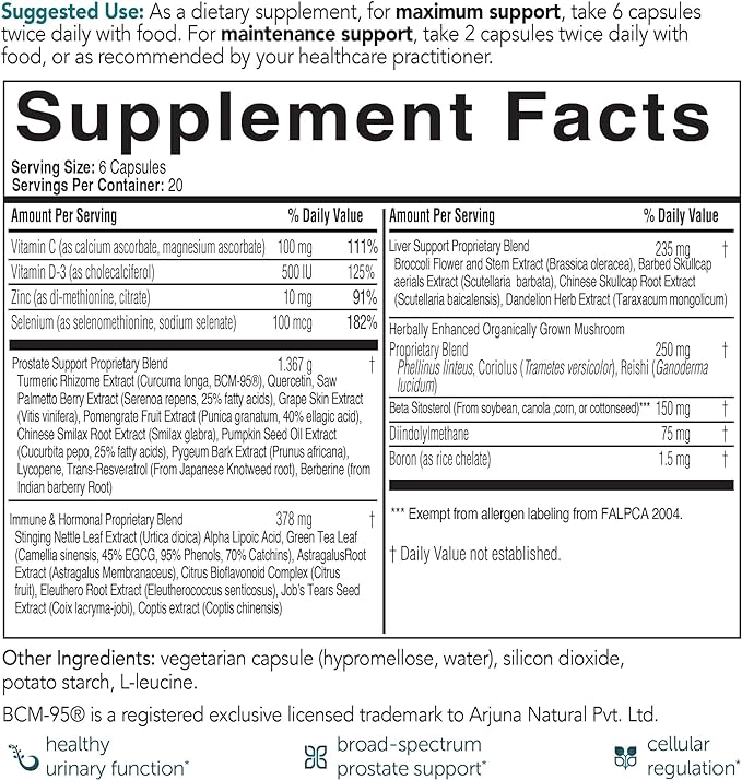 EcoNugenics ProstaCaid – Prostate Health Supplement for Men with Saw Palmetto Extract, Berberine, Turmeric BCM-95 Circumin, Quercetin, DIM, Mushrooms – Helps w/Detox, Immune Support – 120 Capsules