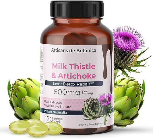 Milk Thistle and Artichoke 120 Ct Liver Health & Detox Softgels - Enhanced Liver Support with High Bioavailability Dual-Extract Formula, Promoting Cholesterol & Digestive Balance