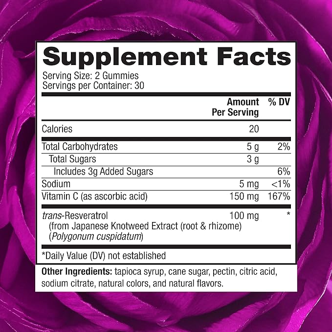 Reserveage Beauty- Resveratrol Gummies 100 mg, Antioxidant Supplement for Heart Health, Antioxidant Supplement Supports Healthy Aging, Vegan - 1 Pack