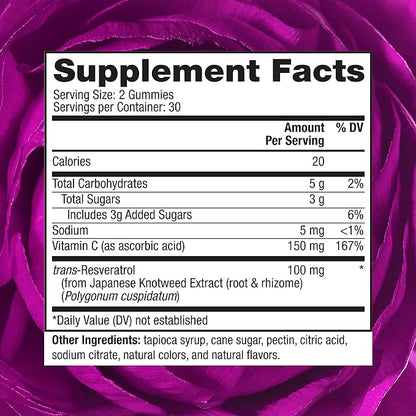 Reserveage Beauty- Resveratrol Gummies 100 mg, Antioxidant Supplement for Heart Health, Antioxidant Supplement Supports Healthy Aging, Vegan - 1 Pack